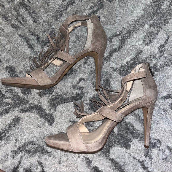 INC Sayge Beige Suede Fringe Heels - Picture 3 of 9